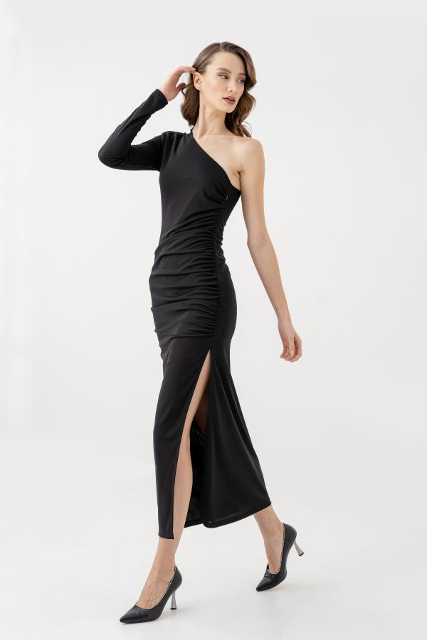 Single Sleeve Asymmetrical Evening Dress 1101
