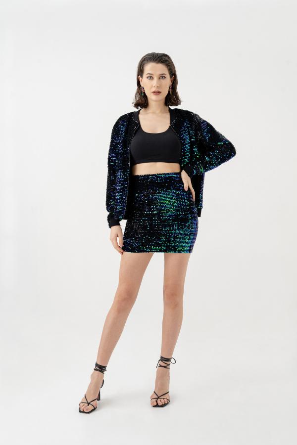 Sequin Sequin Velvet Mini Skirt 1155