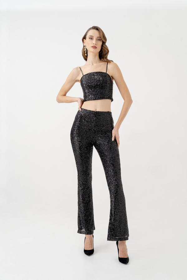 Sequin Embroidered Flared Trousers 1160